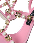 Dolce & Gabbana Pink Leather Embellished Heels Sandals Shoes