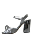 Dolce & Gabbana Silver Lambskin Leather Heels Sandals Shoes