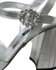 Dolce & Gabbana Silver Lambskin Leather Heels Sandals Shoes