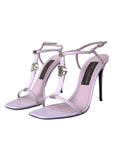 Dolce & Gabbana Purple Leather Logo Ankle Strap Heels Sandals Shoes