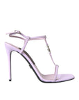 Dolce & Gabbana Purple Leather Logo Ankle Strap Heels Sandals Shoes