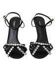 Dolce & Gabbana Black Viscose Crystal Bow Heels Sandals Shoes