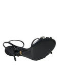 Dolce & Gabbana Black Viscose Crystal Bow Heels Sandals Shoes