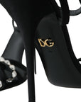 Dolce & Gabbana Black Viscose Crystal Bow Heels Sandals Shoes