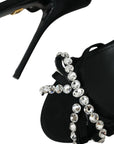 Dolce & Gabbana Black Viscose Crystal Bow Heels Sandals Shoes