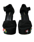 Dolce & Gabbana Black Floral Ankle Strap Heels Sandals Shoes