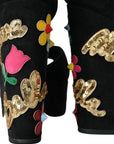 Dolce & Gabbana Black Floral Ankle Strap Heels Sandals Shoes