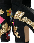 Dolce & Gabbana Black Floral Ankle Strap Heels Sandals Shoes