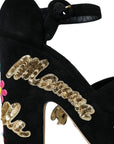 Dolce & Gabbana Black Suede Ankle Strap Heels Sandals Shoes
