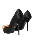 Dolce & Gabbana Black Satin Bow Crystal Heels Pumps Shoes