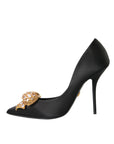 Dolce & Gabbana Black Satin Bow Crystal Heels Pumps Shoes
