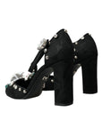 Dolce & Gabbana Black Lilies Crystal Heels Pumps Shoes