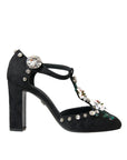 Dolce & Gabbana Black Lilies Crystal Heels Pumps Shoes