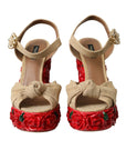 Dolce & Gabbana Red Roses Crystal Platform Sandals Shoes