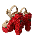 Dolce & Gabbana Red Roses Crystal Platform Sandals Shoes