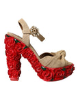 Dolce & Gabbana Red Roses Crystal Platform Sandals Shoes