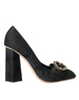 Dolce & Gabbana Black Brocade Crystals Heels Pumps Shoes