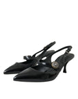 Dolce & Gabbana Black Leather Embellished Slingbacks Shoes