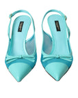 Dolce & Gabbana Blue Leather Mesh High Heels Slingback Shoes