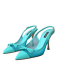 Dolce & Gabbana Blue Leather Mesh High Heels Slingback Shoes