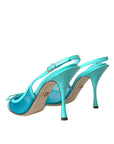 Dolce & Gabbana Blue Leather Mesh High Heels Slingback Shoes