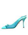 Dolce & Gabbana Blue Leather Mesh High Heels Slingback Shoes