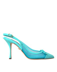 Dolce & Gabbana Blue Leather Mesh High Heels Slingback Shoes