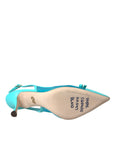 Dolce & Gabbana Blue Leather Mesh High Heels Slingback Shoes