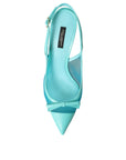 Dolce & Gabbana Blue Leather Mesh High Heels Slingback Shoes