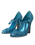 Dolce & Gabbana Blue Sequin Mary Jane Pumps High Heels Shoes
