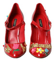 Dolce & Gabbana Red Leather Embellished Mary Jane Pumps Heels Shoes