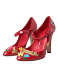 Dolce & Gabbana Red Leather Embellished Mary Jane Pumps Heels Shoes