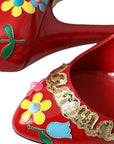 Dolce & Gabbana Red Leather Embellished Mary Jane Pumps Heels Shoes