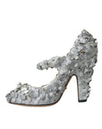 Dolce & Gabbana Silver Floral Crystal Mary Jane Pumps Shoes