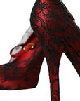 Dolce & Gabbana Red Black Floral Lace Mary Jane Pumps Shoes