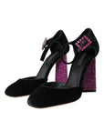 Dolce & Gabbana Black Velvet Strass Crystal Mary Janes Shoes