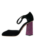Dolce & Gabbana Black Velvet Strass Crystal Mary Janes Shoes