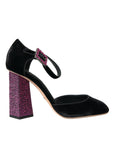 Dolce & Gabbana Black Velvet Strass Crystal Mary Janes Shoes