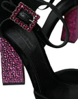 Dolce & Gabbana Black Velvet Strass Crystal Mary Janes Shoes