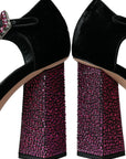 Dolce & Gabbana Black Velvet Strass Crystal Mary Janes Shoes