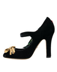 Dolce & Gabbana Black Roses Crystal Brooch Mary Jane Shoes