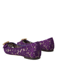 Dolce & Gabbana Purple Taormina Lace Crystal Loafers Shoes