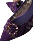 Dolce & Gabbana Purple Taormina Lace Crystal Loafers Shoes