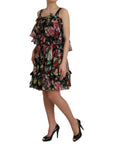 Dolce & Gabbana Black Floral Silk A-line Sleeveless Dress