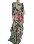 Dolce & Gabbana Blue Floral Print Tiered Long Maxi Dress