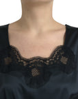 Dolce & Gabbana Black Polyester Lace Trim Sheath Midi Dress