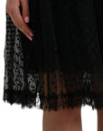 Dolce & Gabbana Black Nylon Lace Trim High Waist A-line Skirt