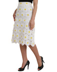 Dolce & Gabbana White Floral Pencil Straight Lace Skirt