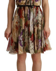 Dolce & Gabbana Beige Floral Sleeveless Round Neck Mini Dress