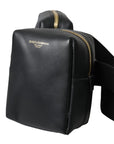Dolce & Gabbana Black Calfskin Leather Double Waist Belt Fanny Pack Bag